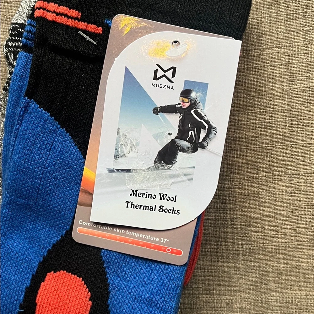 2 Pair Muezna Merino Wool Blend Ski Winter Thermal Socks NWT